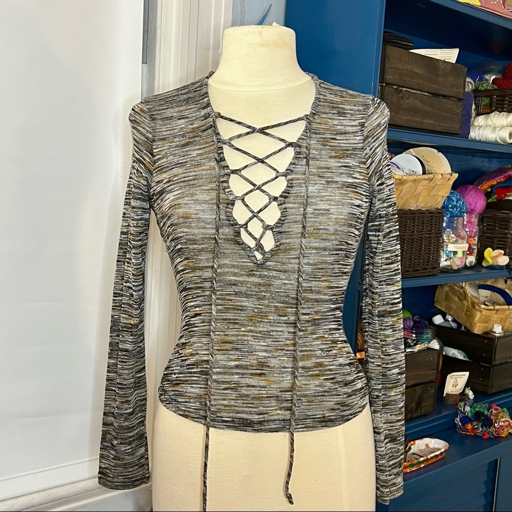 Lace up front long sleeve shirt
